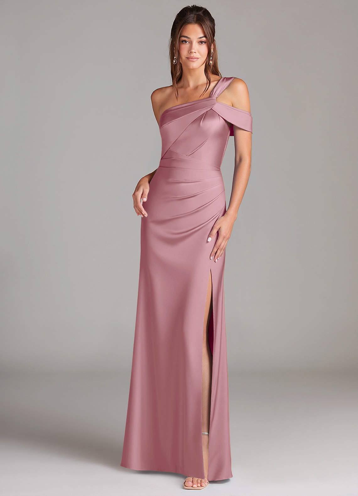 elyessen Wynter Black Sheath One Shoulder Stretch Satin Dress 4