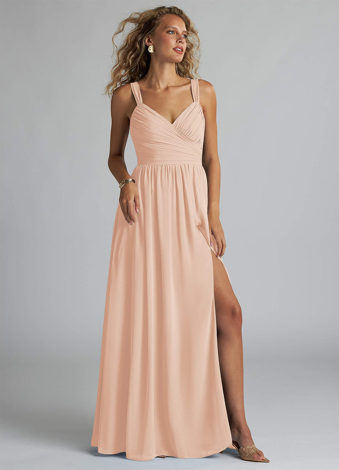 elyessen Aziza Sky Blue A-Line V-Neck Pleated Chiffon Dress 4