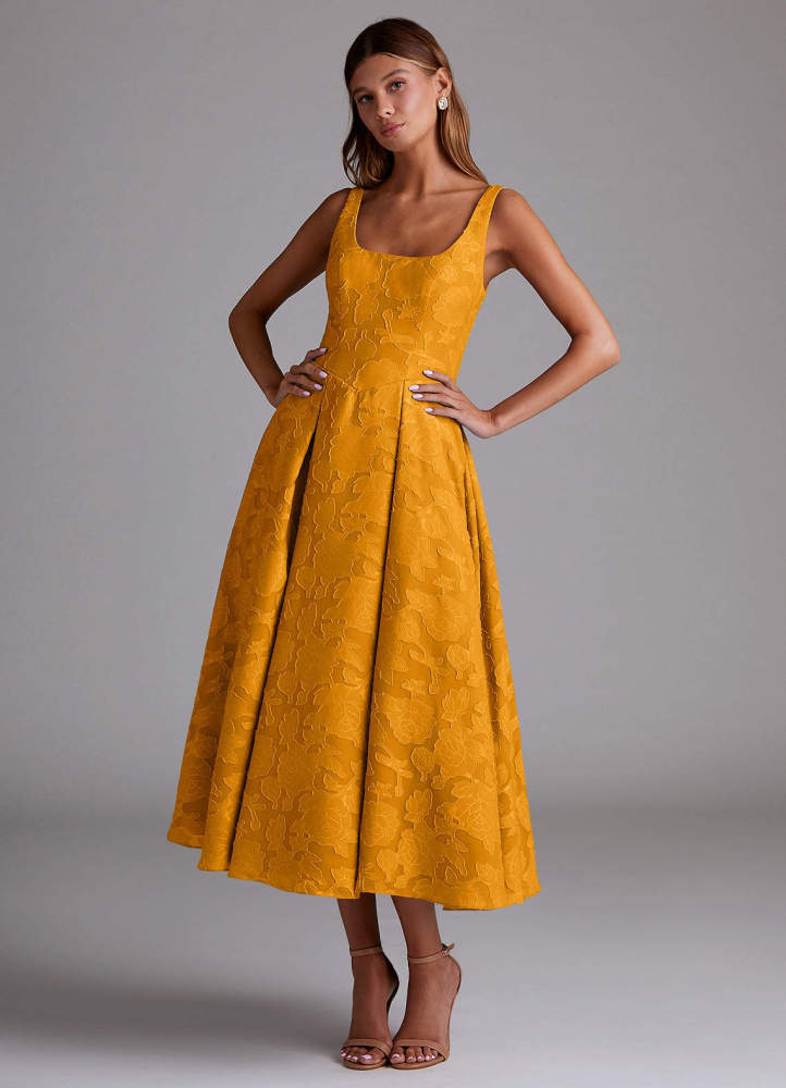 elyessen Amalie Dusty Blue A-Line Pleated Floral Burnout Dress 3