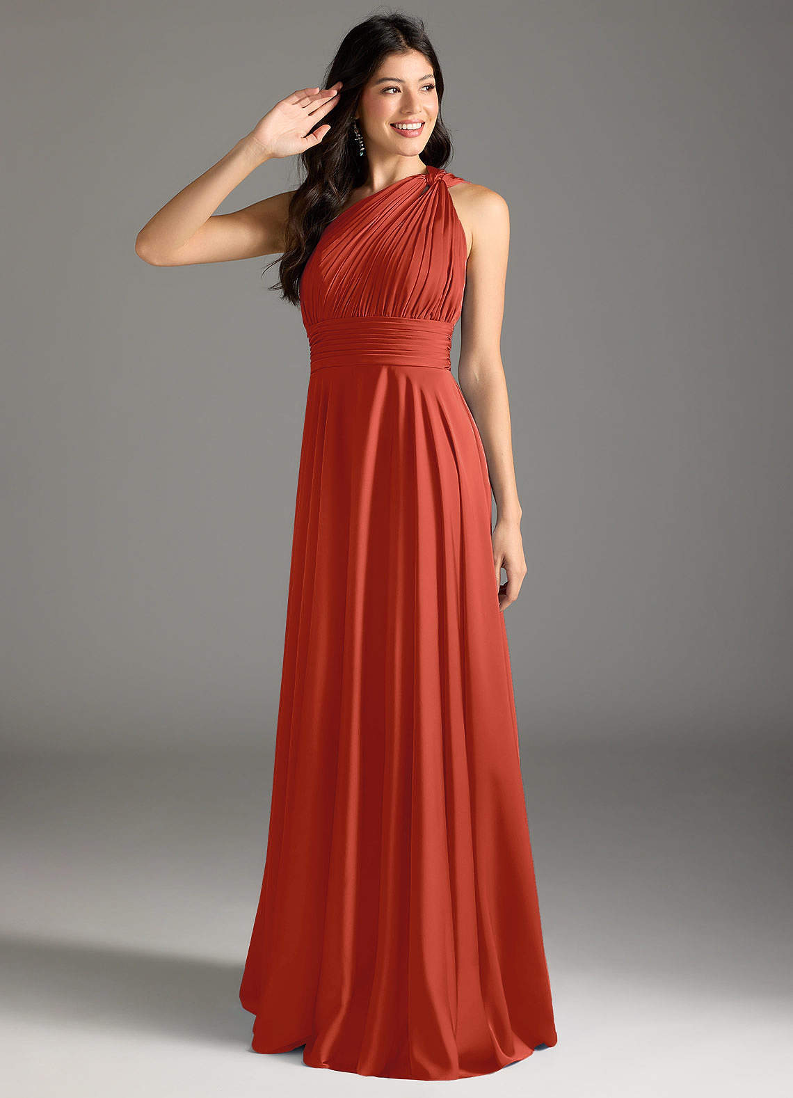elyessen Charlize Dusty Sage A-Line One Shoulder Stretch Satin Dress 5