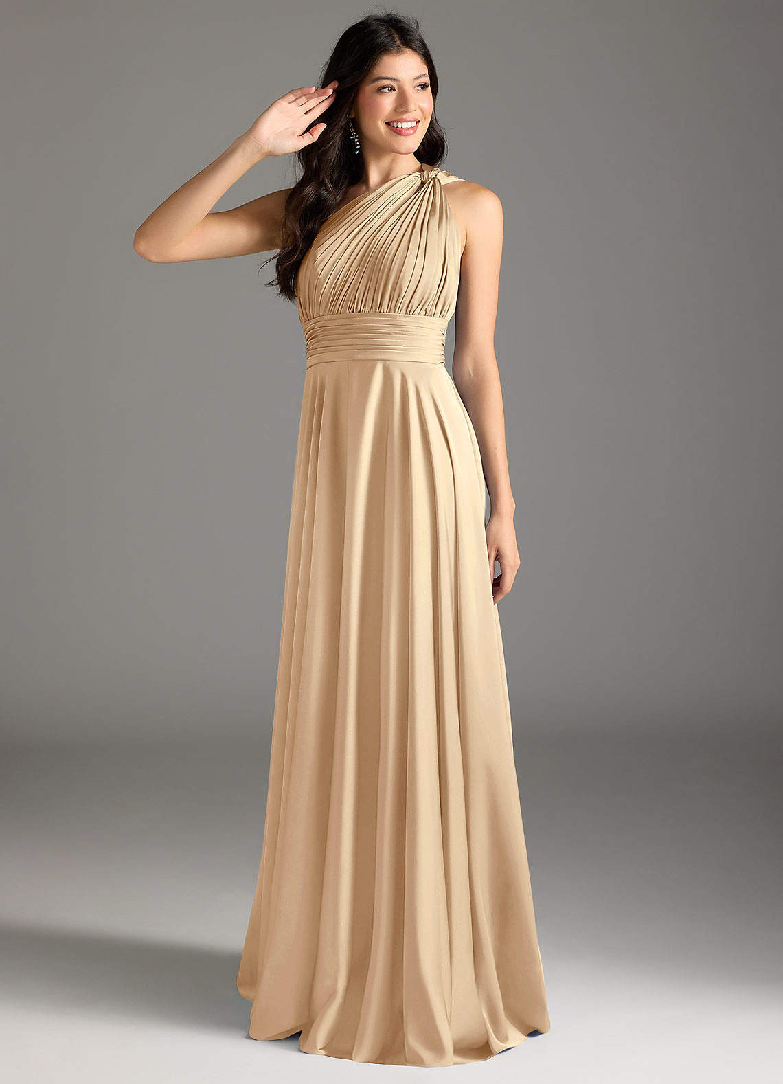 elyessen Charlize Dusty Sage A-Line One Shoulder Stretch Satin Dress 7