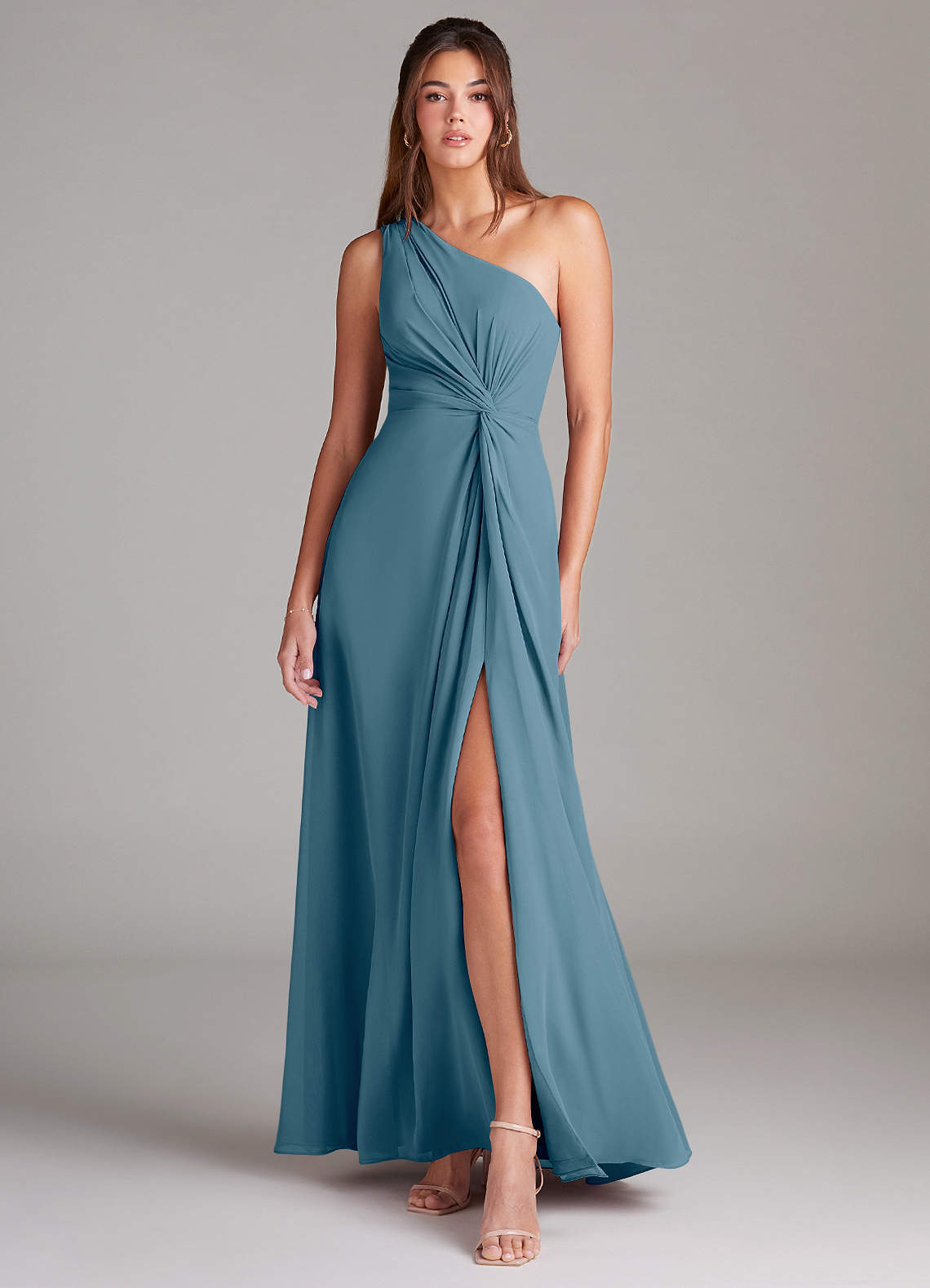 elyessen Brooke Sky Blue A-Line One Shoulder Chiffon Dress 3