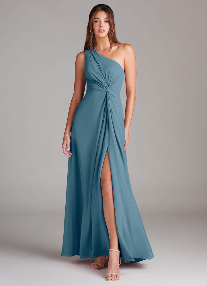 elyessen Brooke Sky Blue A-Line One Shoulder Chiffon Dress 3