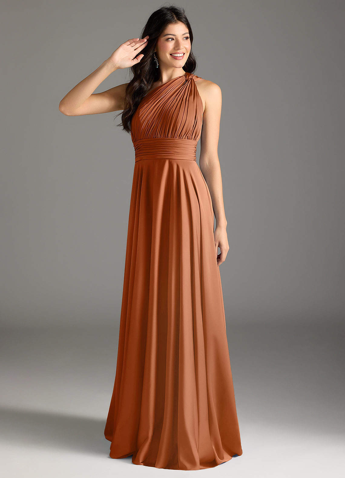 elyessen Charlize Dusty Sage A-Line One Shoulder Stretch Satin Dress 5