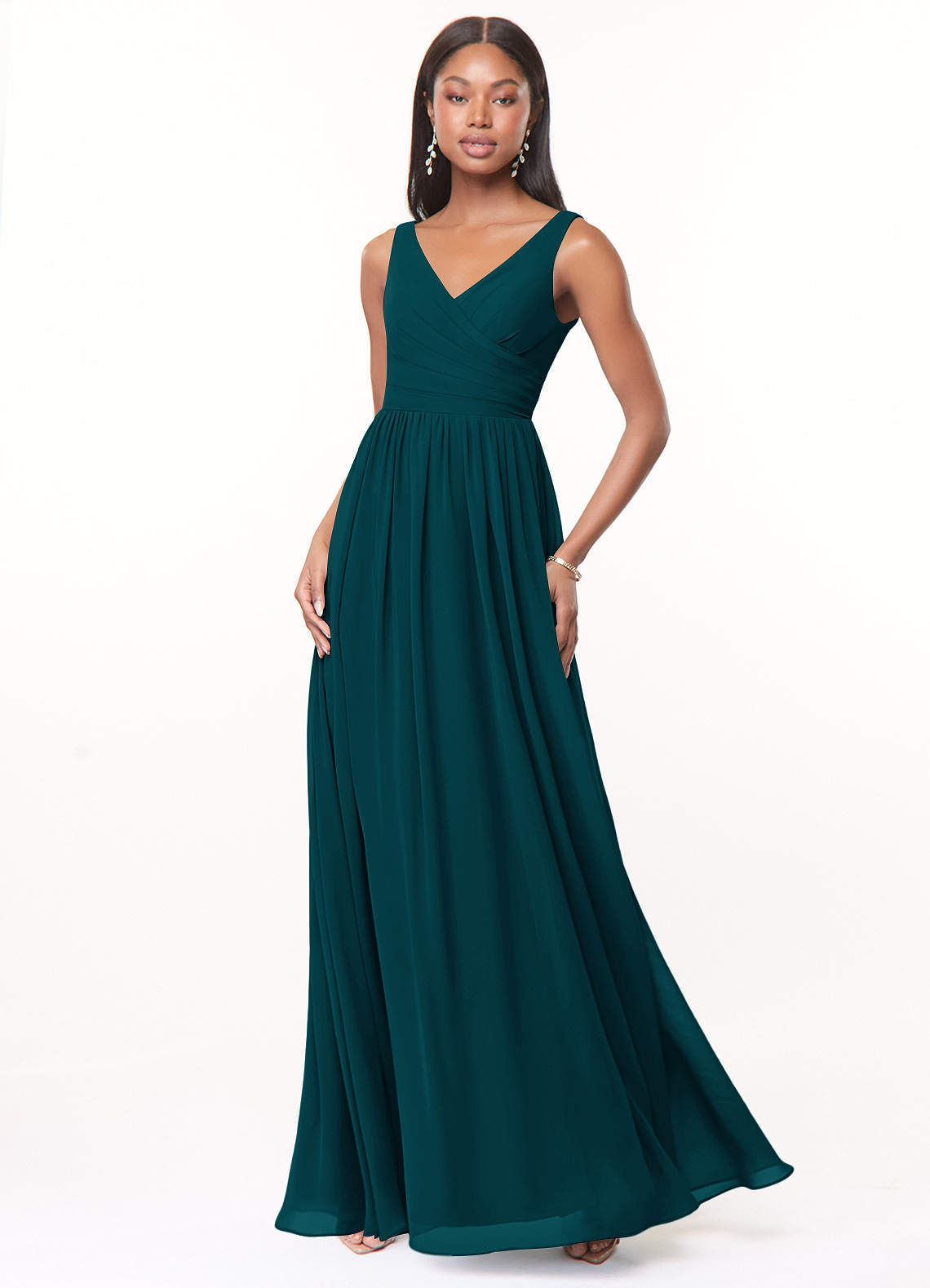 elyessen Keyla Dusty Blue A-Line V-Neck Pleated Chiffon Dress 2