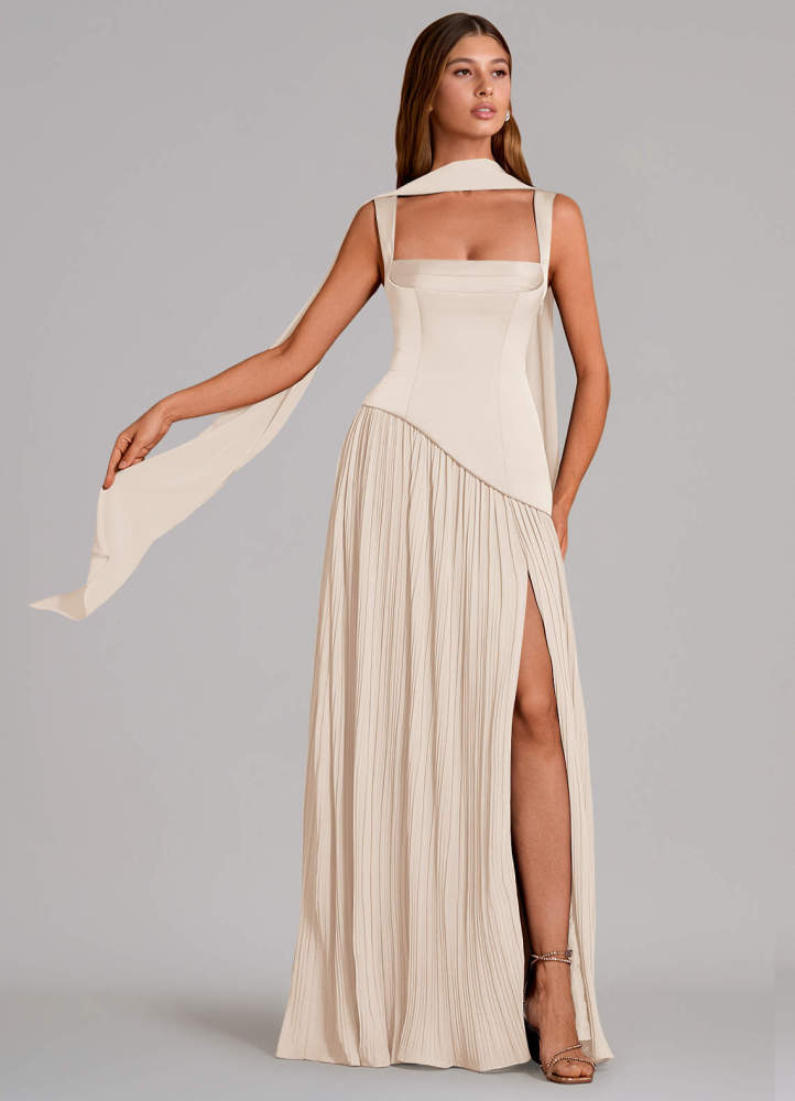 elyessen Stephanie Black A-Line Pleated Stretch Satin Dress 7