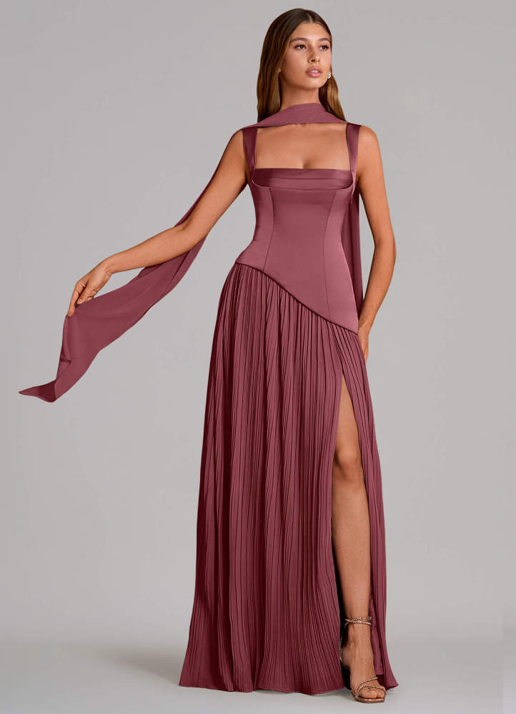 elyessen Stephanie Black A-Line Pleated Stretch Satin Dress 5