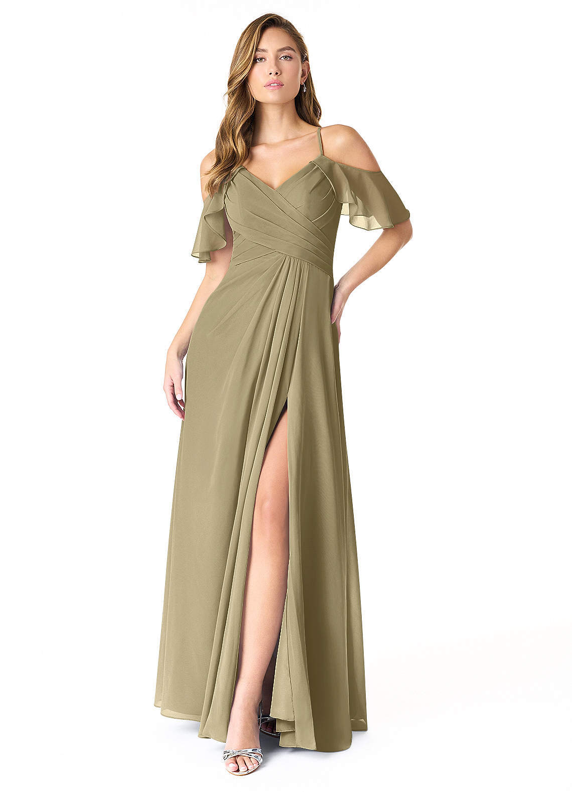 elyessen Dakota Dusty Sage A-Line V-Neck Pleated Chiffon Dress 1