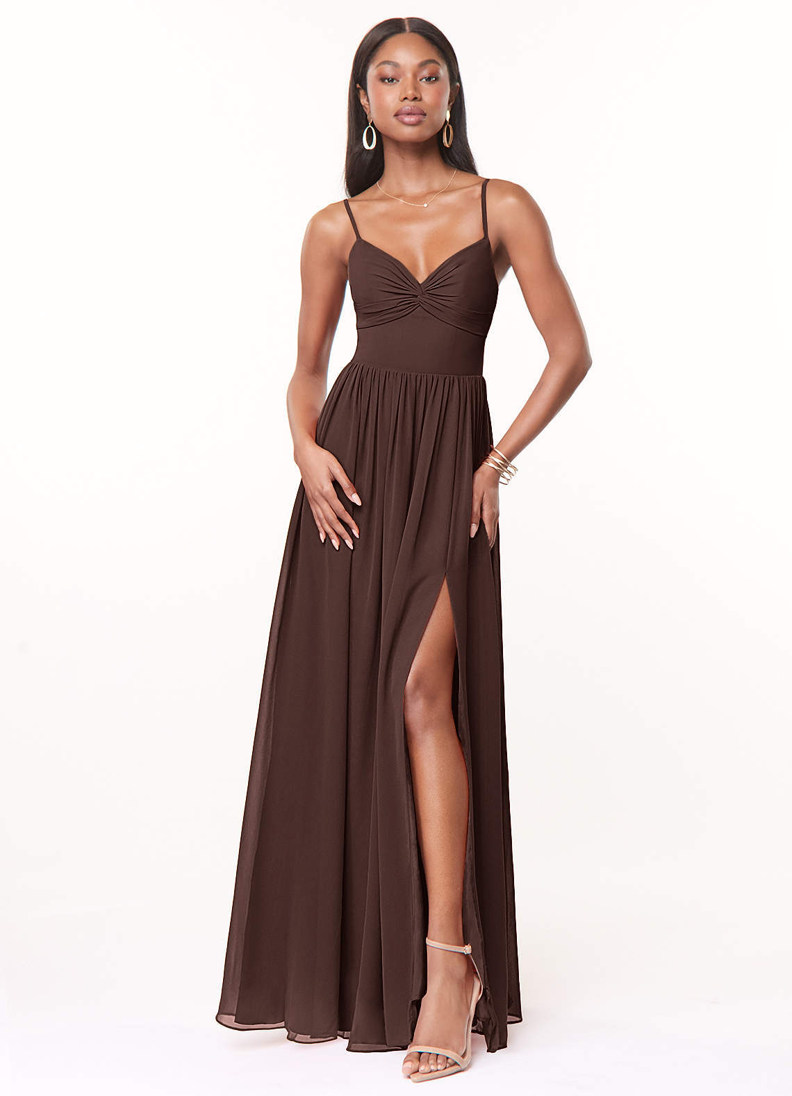 elyessen Zeya Dusty Blue A-Line V-Neck Pleated Chiffon Dress 8