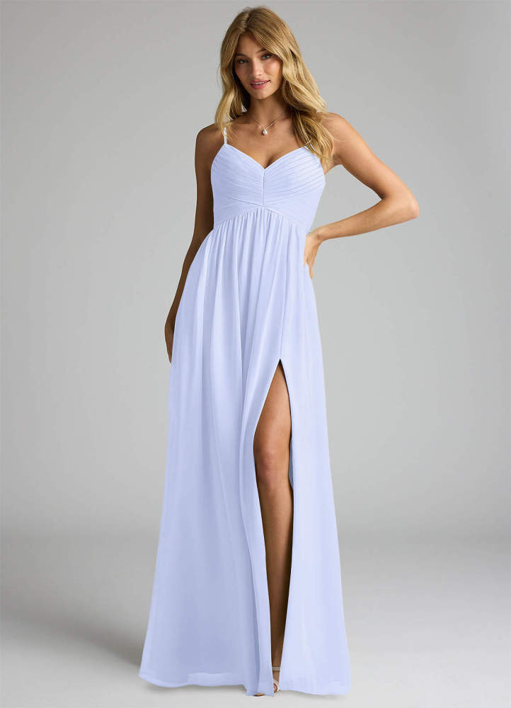 elyessen Alia Sky Blue A-Line Pleated Chiffon Dress 4