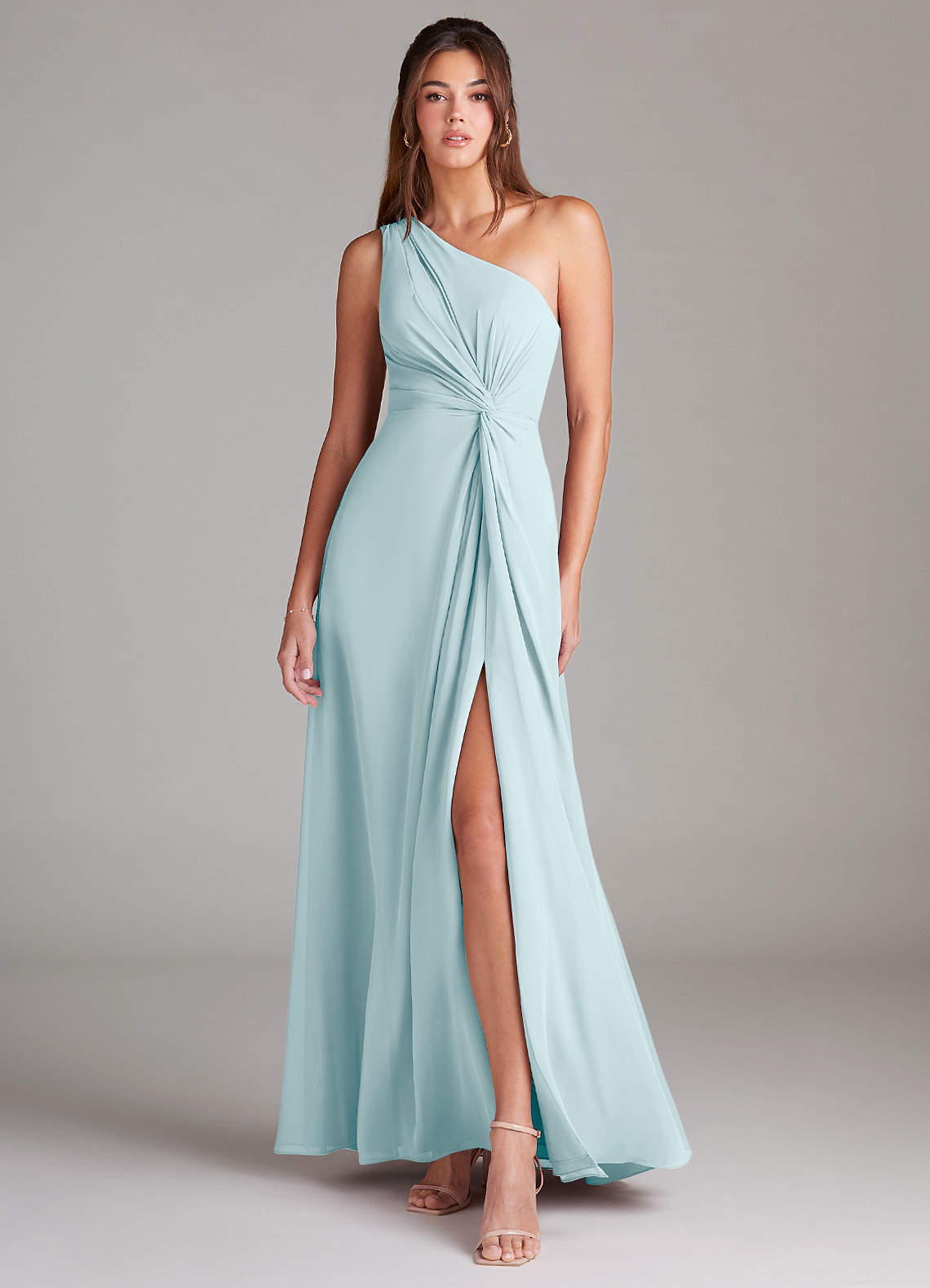 elyessen Brooke Sky Blue A-Line One Shoulder Chiffon Dress 2