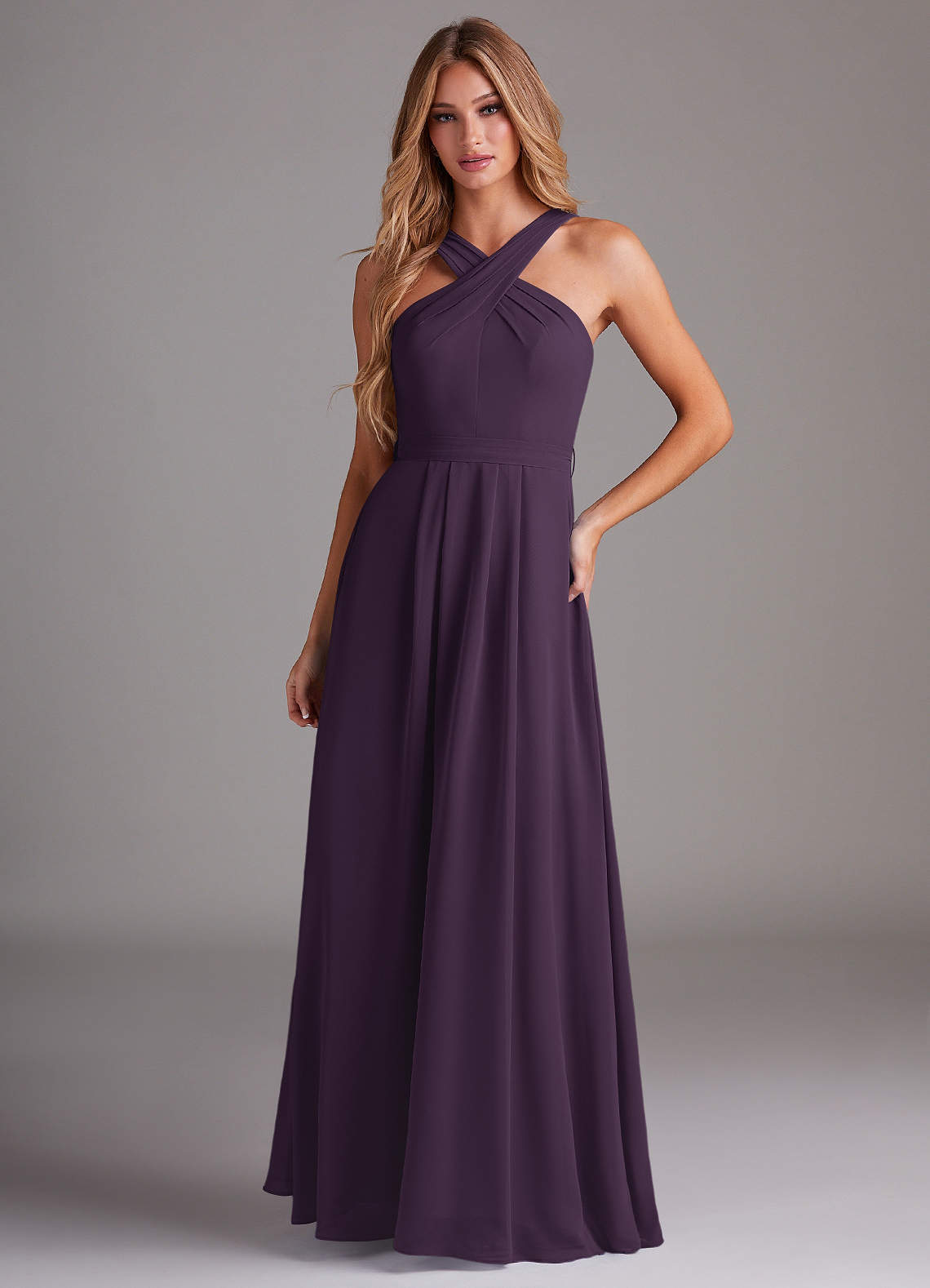 elyessen Dixie Sky Blue A-Line Halter Pleated Chiffon Dress 5