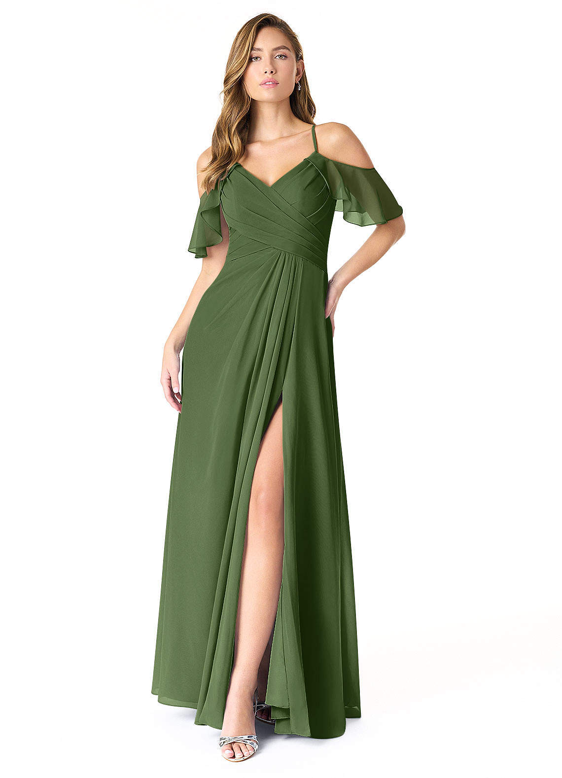 elyessen Dakota Dusty Sage A-Line V-Neck Pleated Chiffon Dress 1