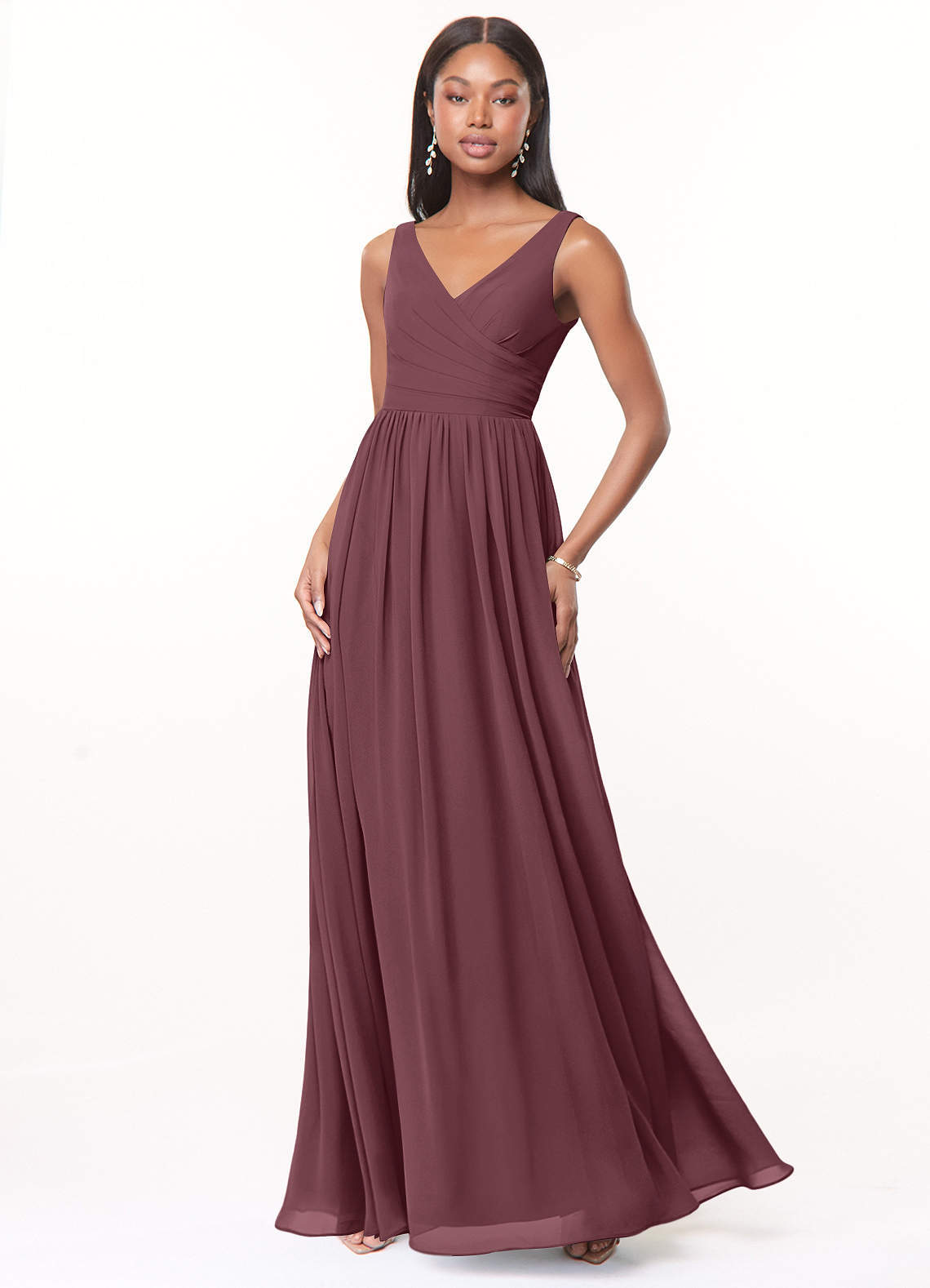 elyessen Keyla Dusty Blue A-Line V-Neck Pleated Chiffon Dress 5