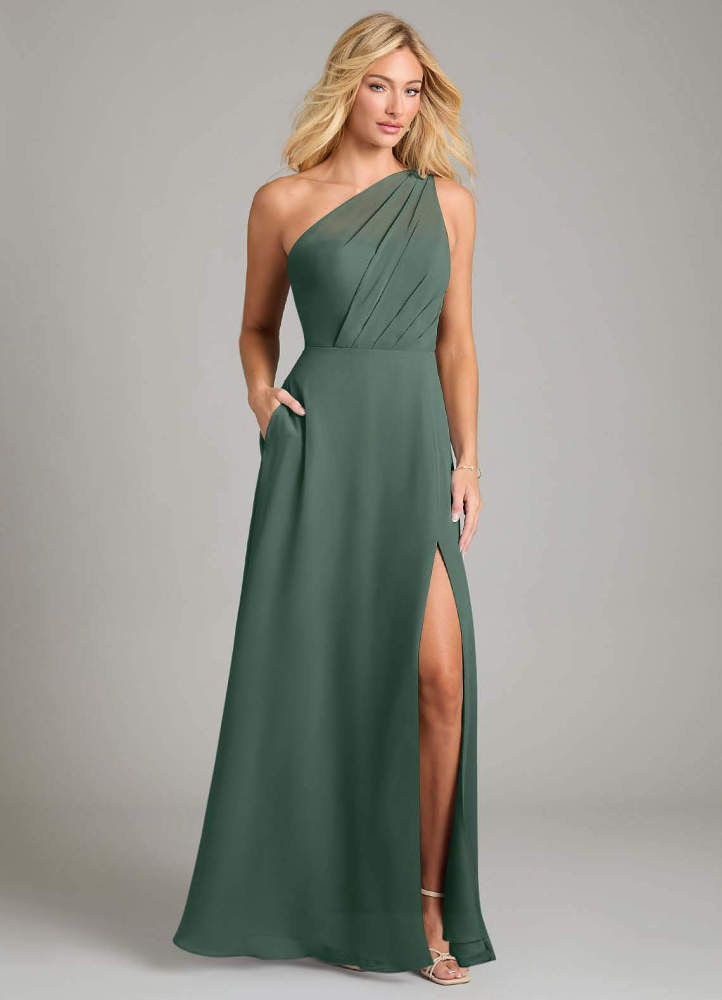 elyessen Phaedra Black A-Line One Shoulder Chiffon Dress 1