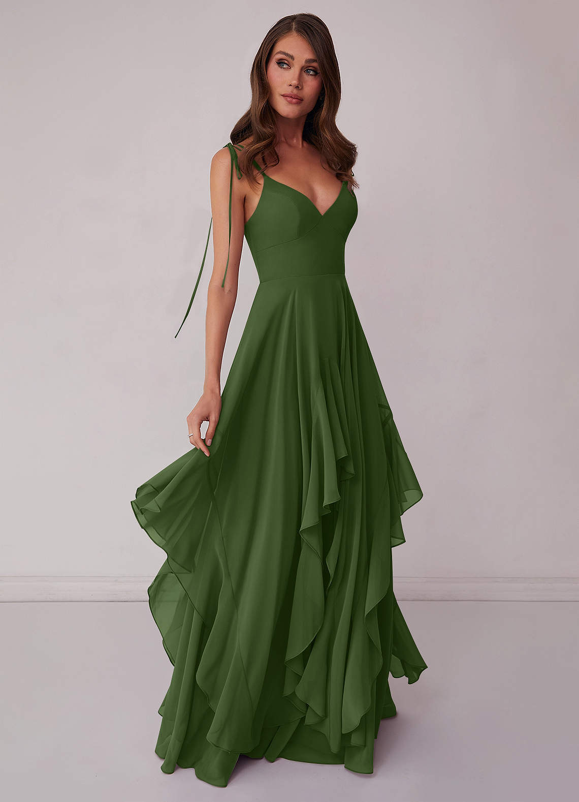 Agave A-Line Bow Chiffon Dress Moss Green 1