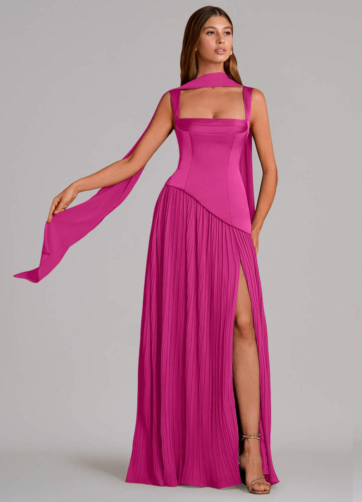 elyessen Stephanie Black A-Line Pleated Stretch Satin Dress 4