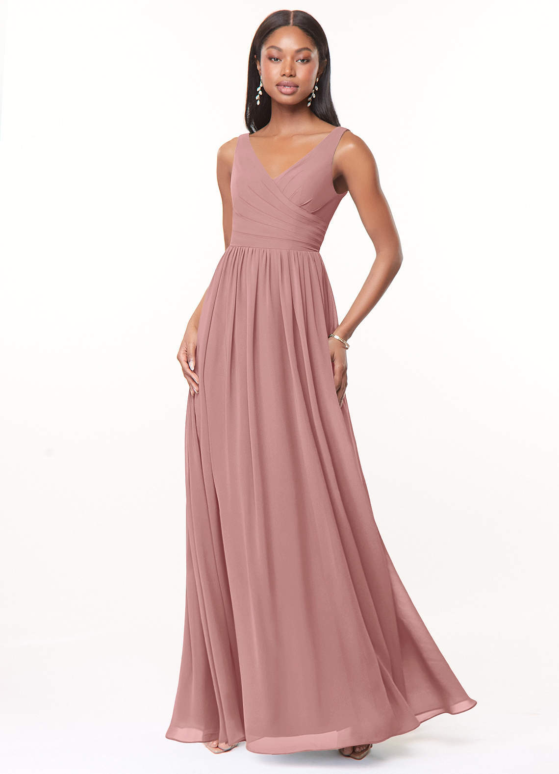 elyessen Keyla Dusty Blue A-Line V-Neck Pleated Chiffon Dress 4