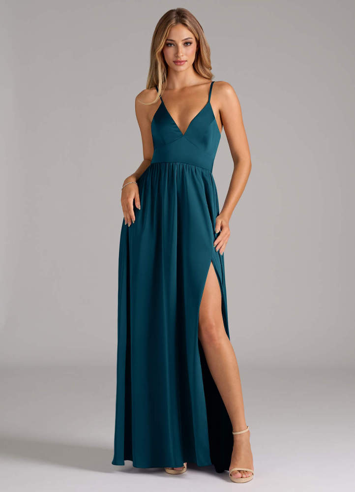 elyessen Aaida Dusty Sage A-Line Corset Stretch Satin Dress 3