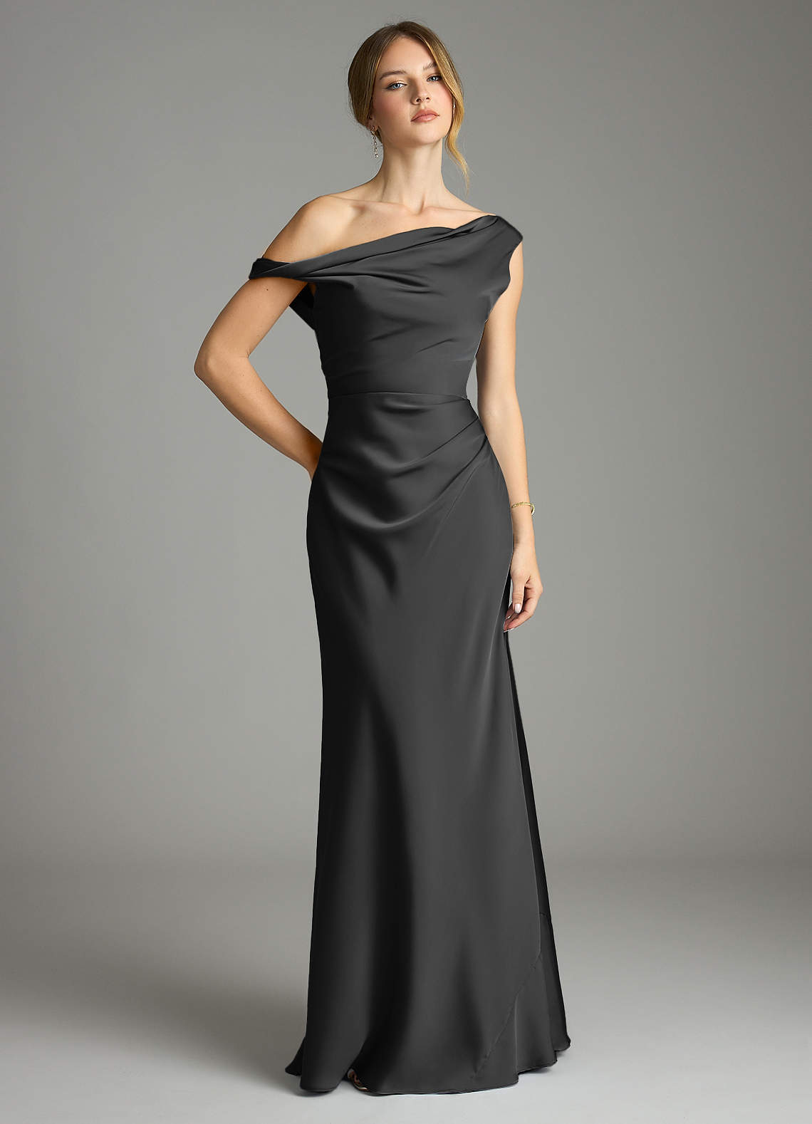 elyessen Emerson Black Mermaid Off the Shoulder Stretch Satin Dress 8