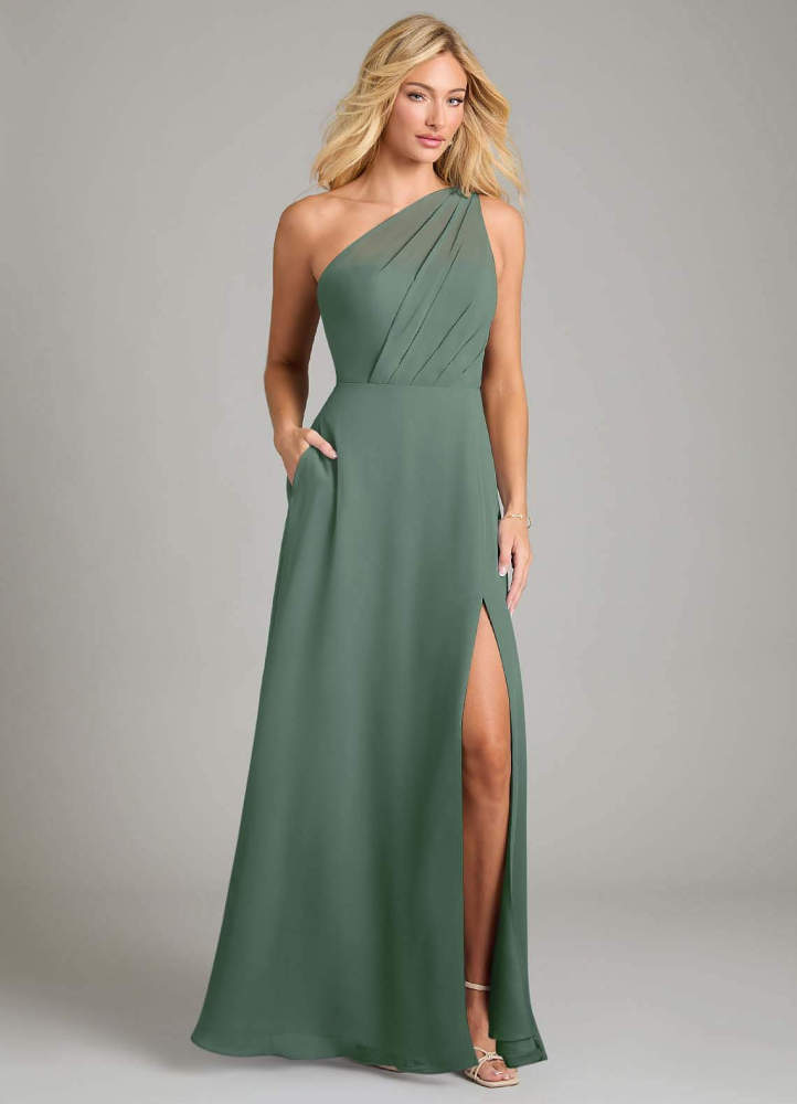 elyessen Phaedra Black A-Line One Shoulder Chiffon Dress 1
