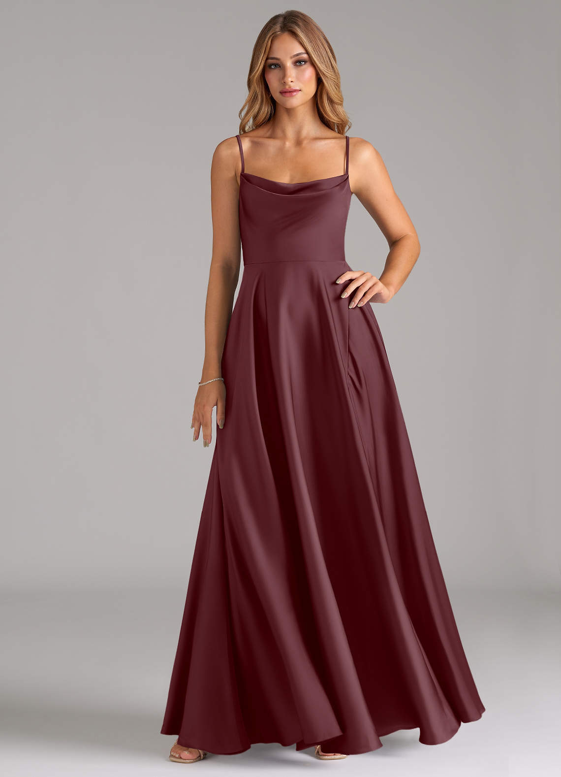 elyessen Elle Sky Blue A-Line Pleated Stretch Satin Dress 5