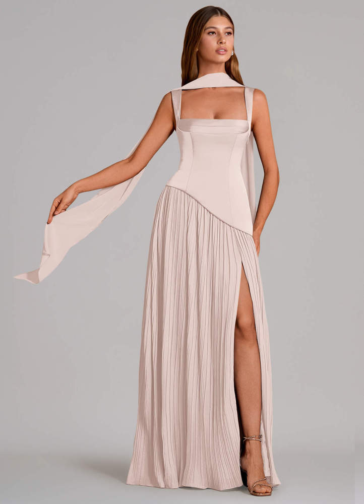 elyessen Stephanie Black A-Line Pleated Stretch Satin Dress 3