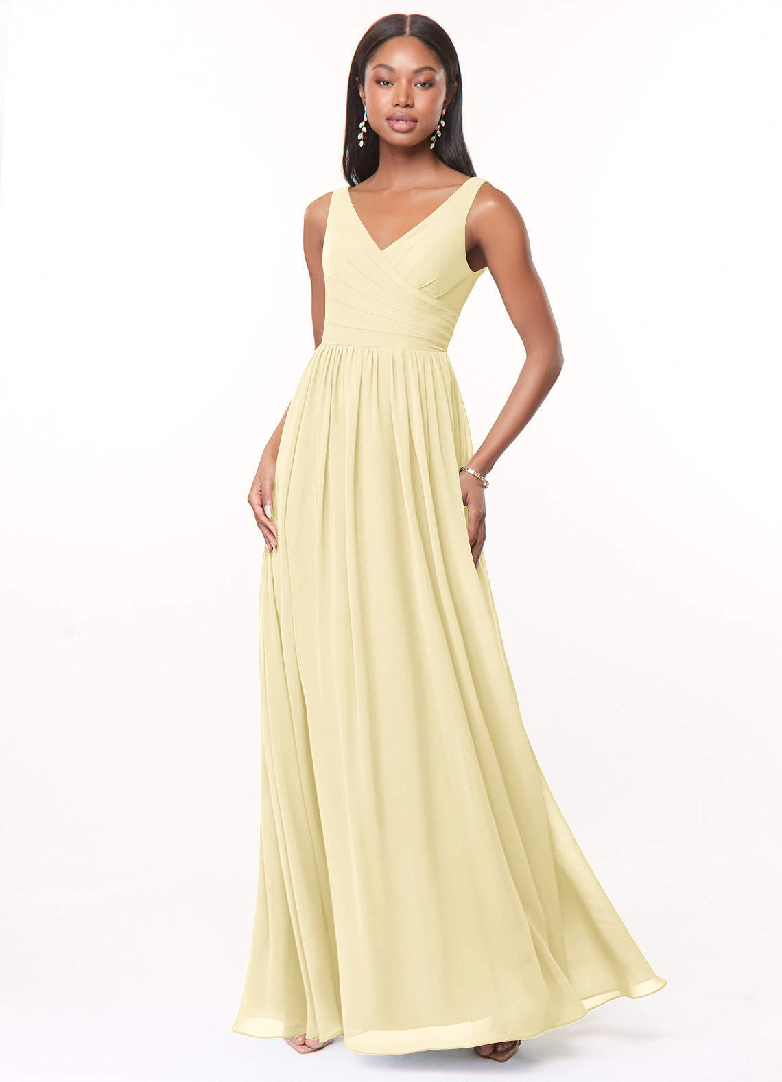 elyessen Keyla Dusty Blue A-Line V-Neck Pleated Chiffon Dress 7
