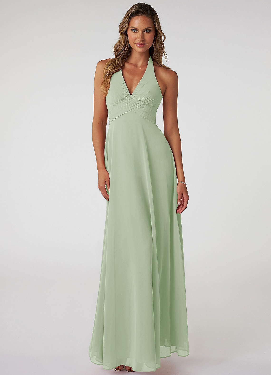 elyessen Tessie Sky Blue A-Line V-Neck Pleated Chiffon Dress 1