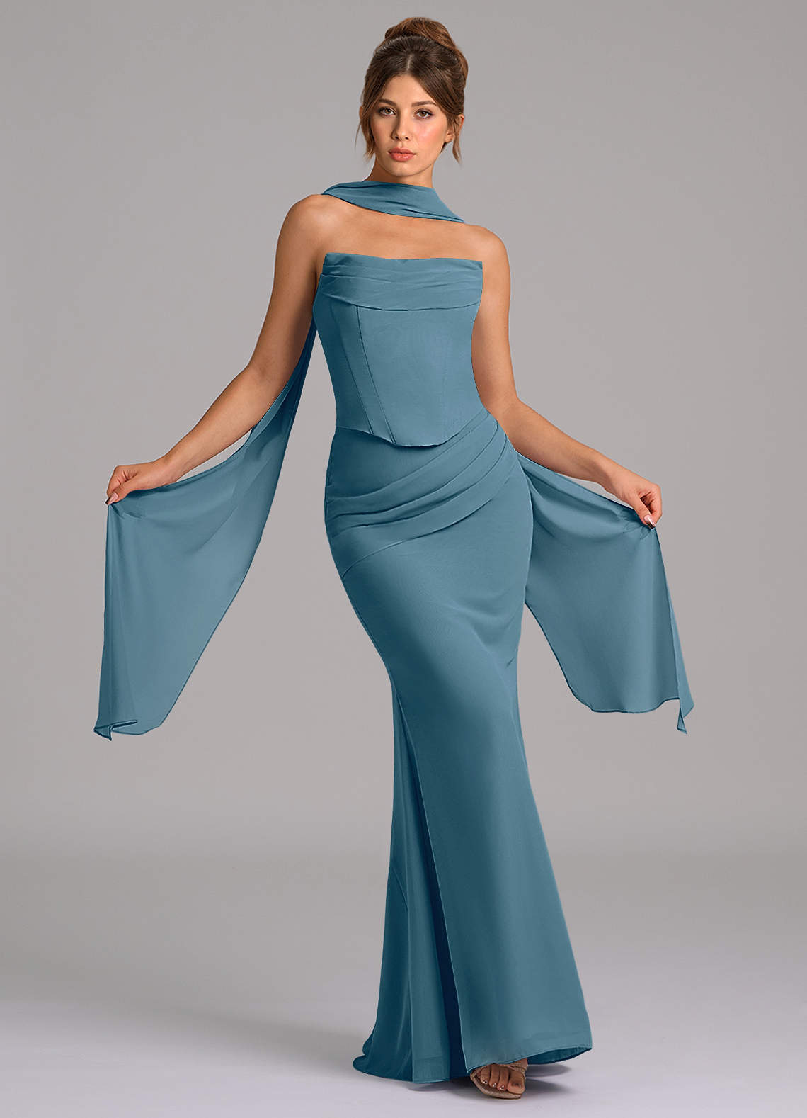 elyessen Sorrel Sky Blue Mermaid Corset Chiffon Dress 3