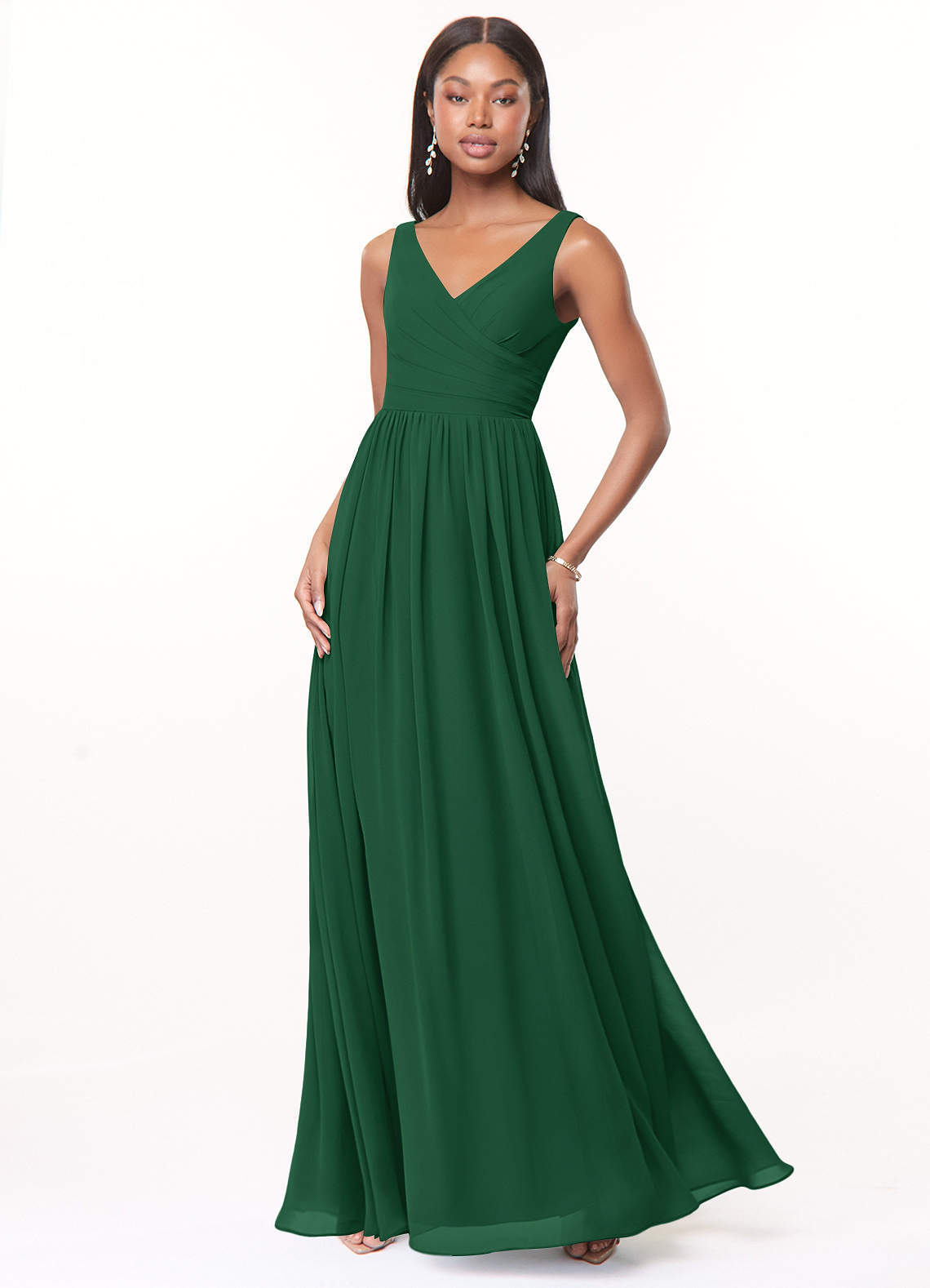 elyessen Keyla Dusty Blue A-Line V-Neck Pleated Chiffon Dress 2
