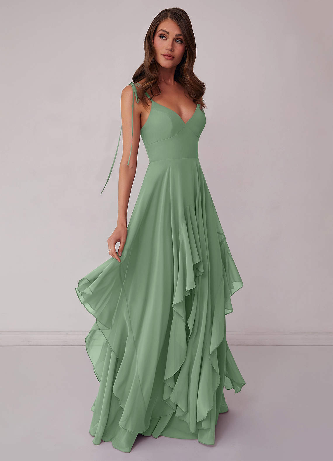 Agave A-Line Bow Chiffon Dress Moss Green 1