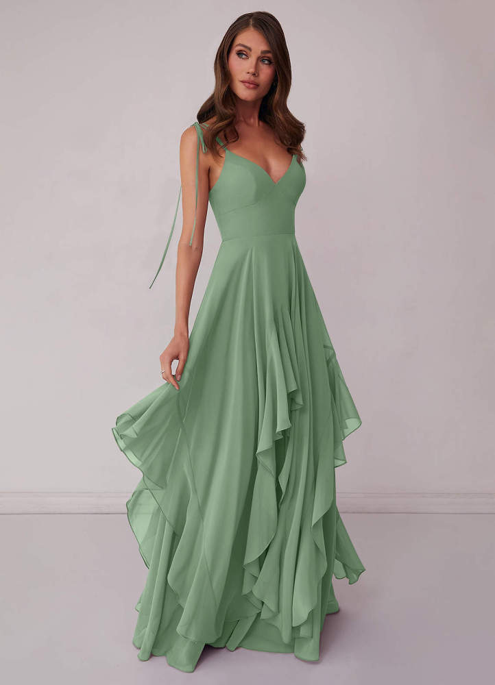 Agave A-Line Bow Chiffon Dress Moss Green 1