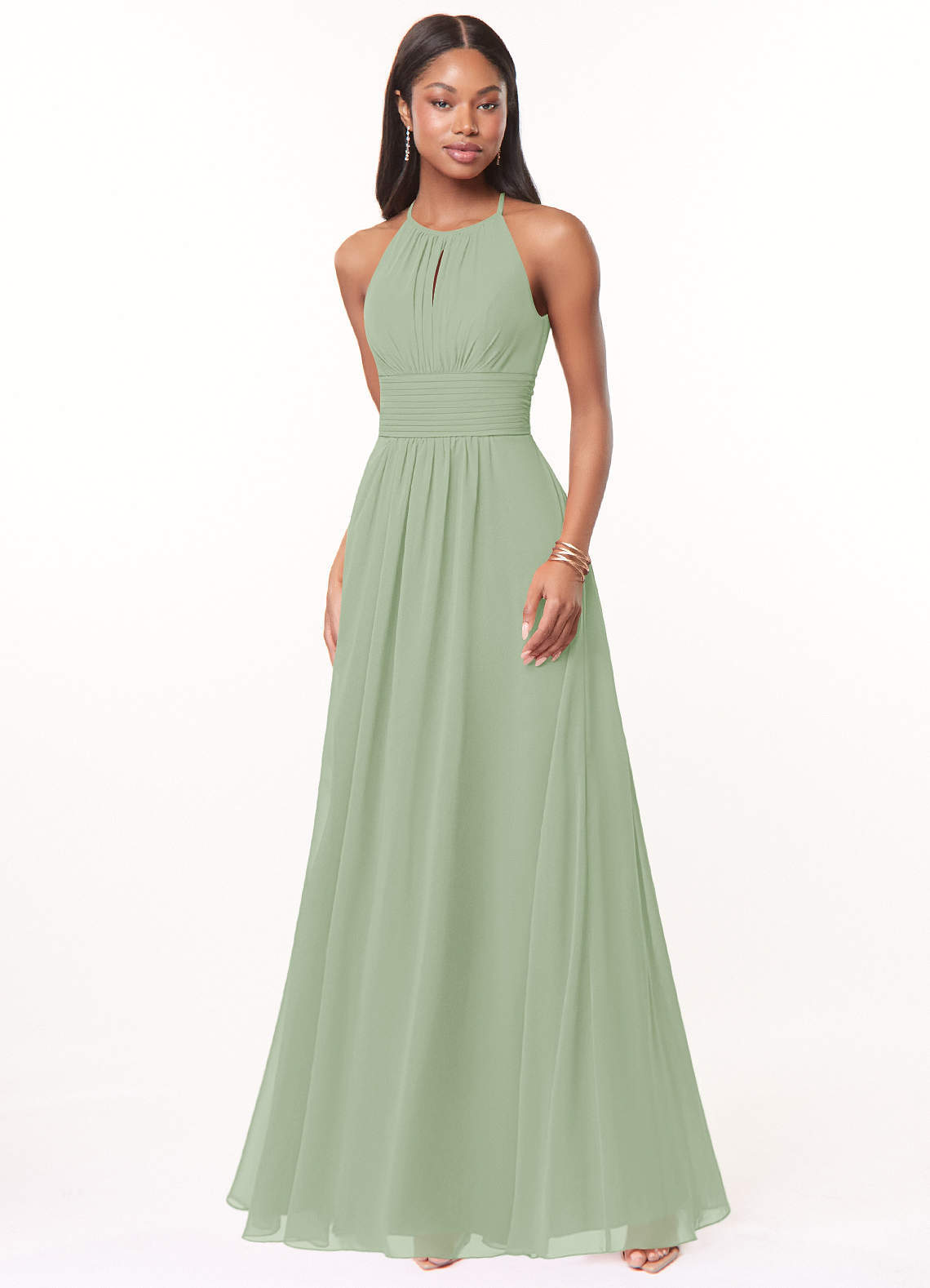 elyessen Bonnie Burgundy A-Line Keyhole Ruched Chiffon Dress 1