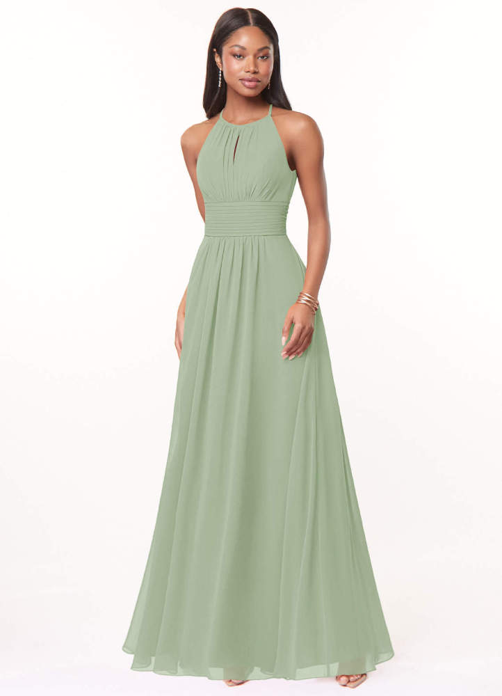 elyessen Bonnie Burgundy A-Line Keyhole Ruched Chiffon Dress 1