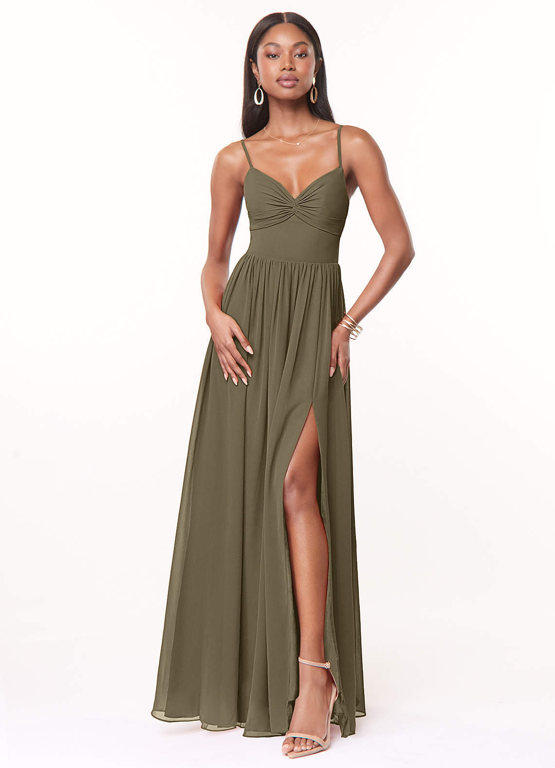 elyessen Zeya Dusty Blue A-Line V-Neck Pleated Chiffon Dress 2