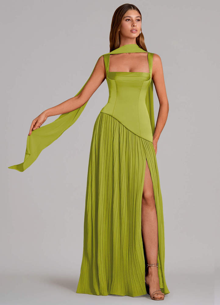 elyessen Stephanie Black A-Line Pleated Stretch Satin Dress 2