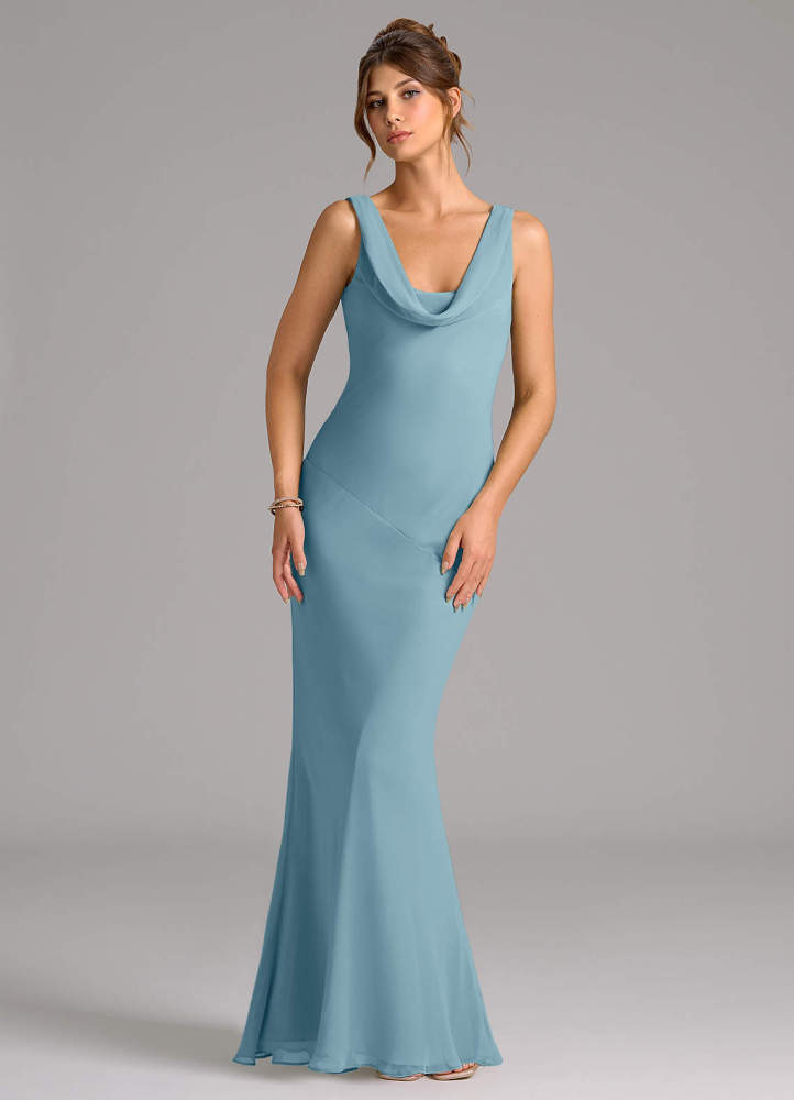elyessen Rylina Sky Blue Mermaid Pleated Chiffon Dress 8