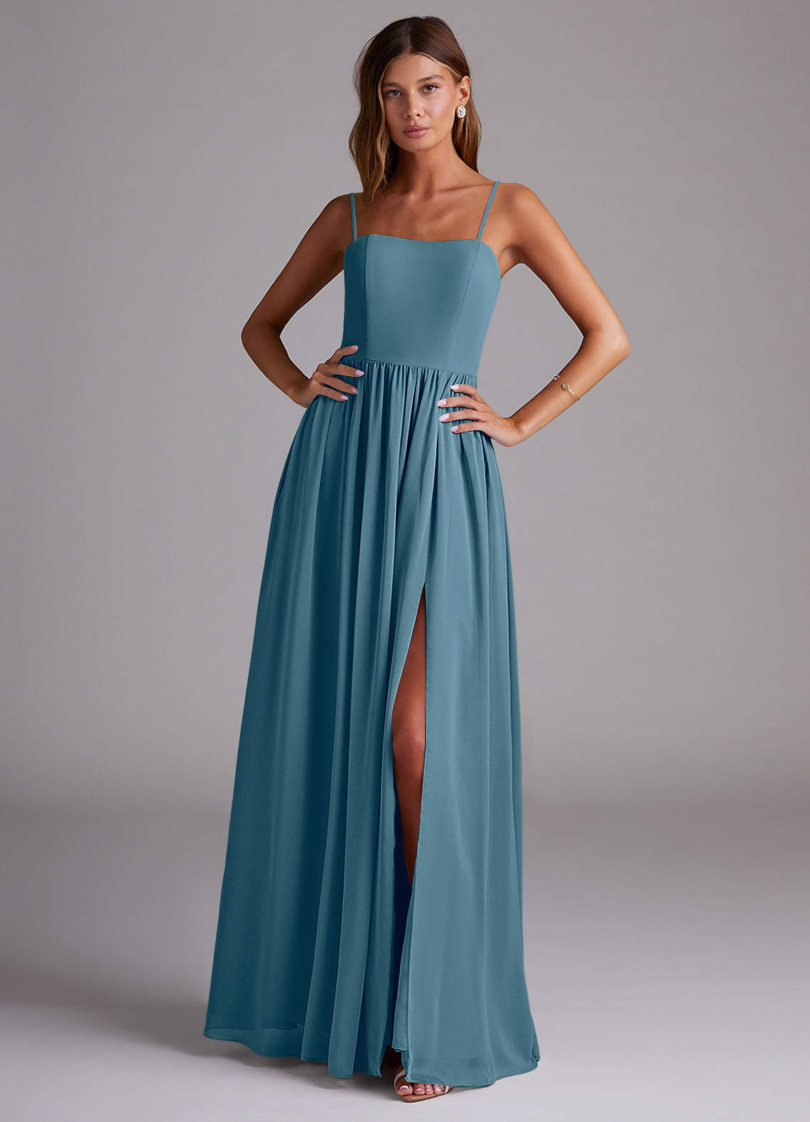 elyessen Calianna Dusty Blue A-Line Off the Shoulder Chiffon Convertible Dress 3