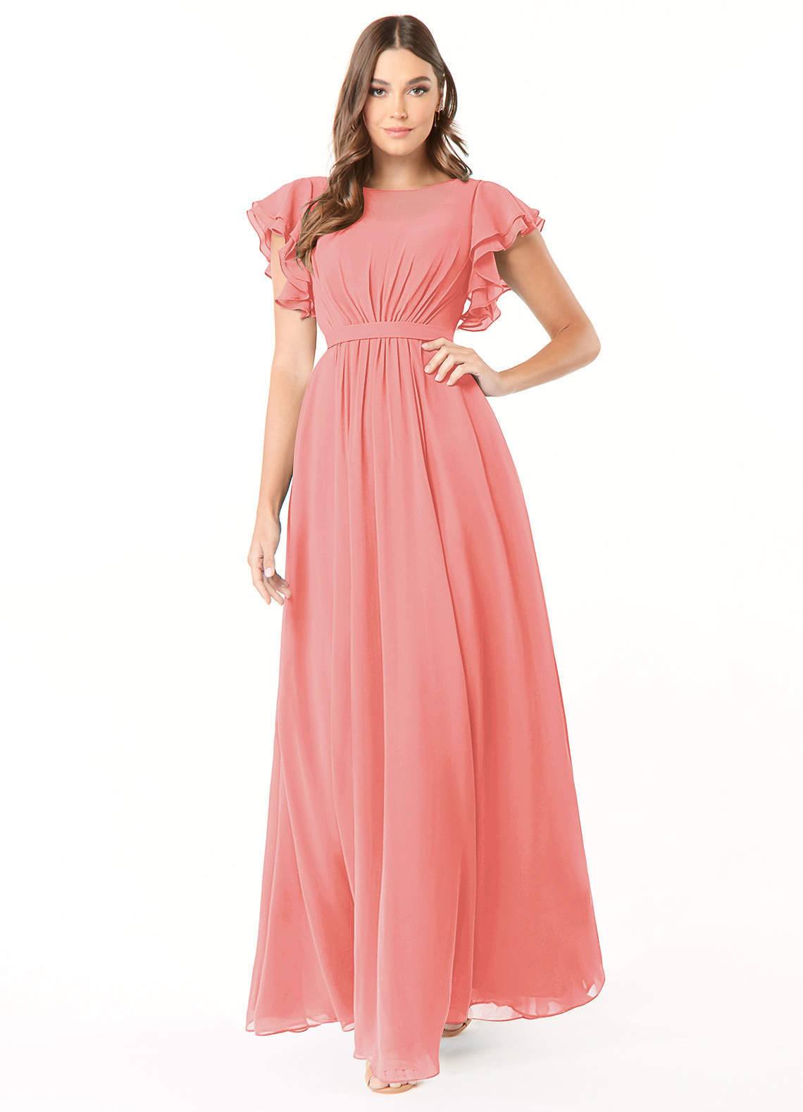 elyessen Daphne A-Line Ruffled Chiffon Floor-Length Dress Eucalyptus 8
