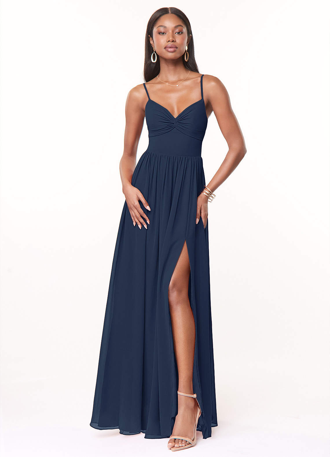 elyessen Zeya Dusty Blue A-Line V-Neck Pleated Chiffon Dress 3