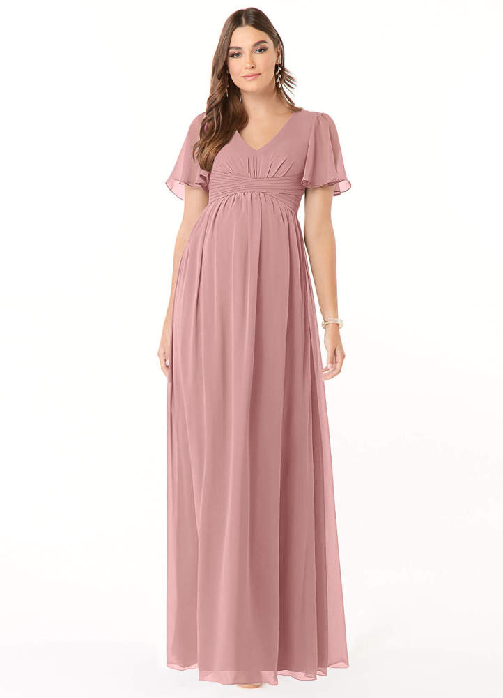 elyessen Verna A-Line V-Neck Ruched Chiffon Floor-Length Dress Cabernet 4