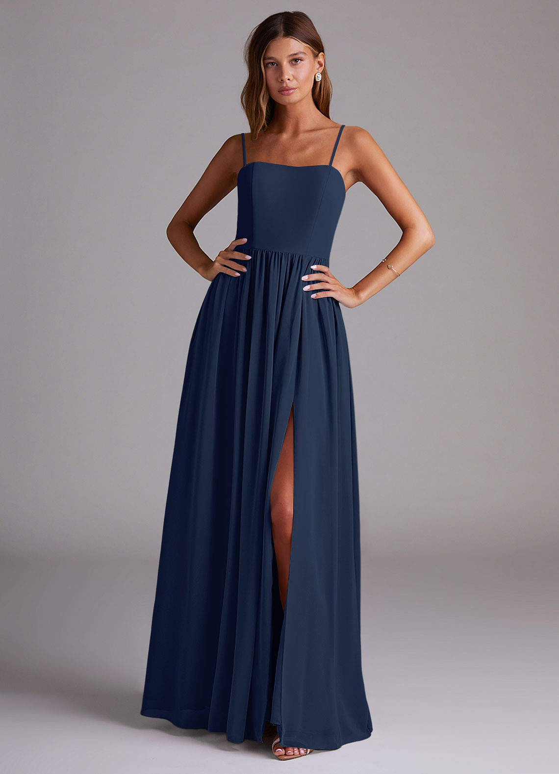 elyessen Calianna Dusty Blue A-Line Off the Shoulder Chiffon Convertible Dress 3
