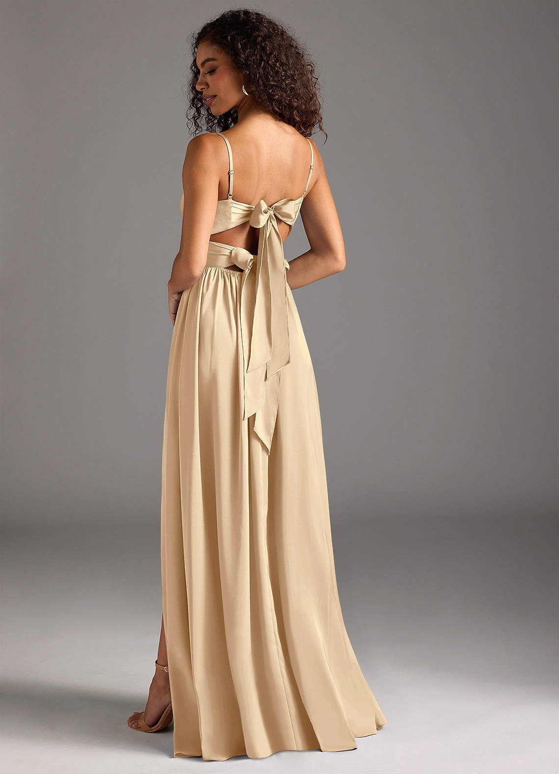elyessen Zeya Dusty Blue A-Line Pleated Stretch Satin Dress 7