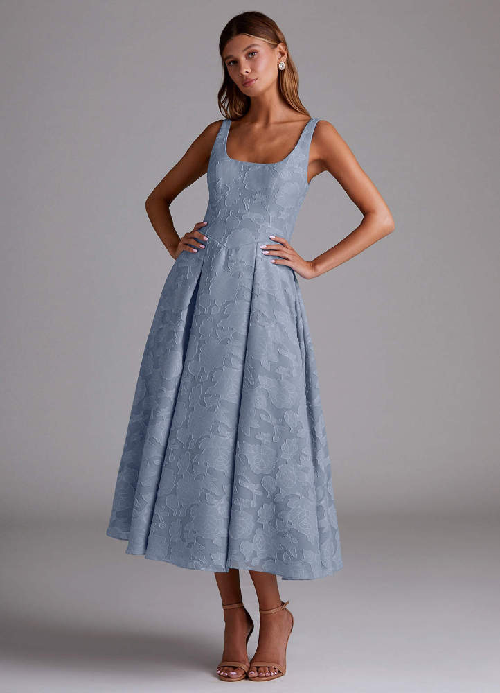elyessen Amalie Dusty Blue A-Line Pleated Floral Burnout Dress 2