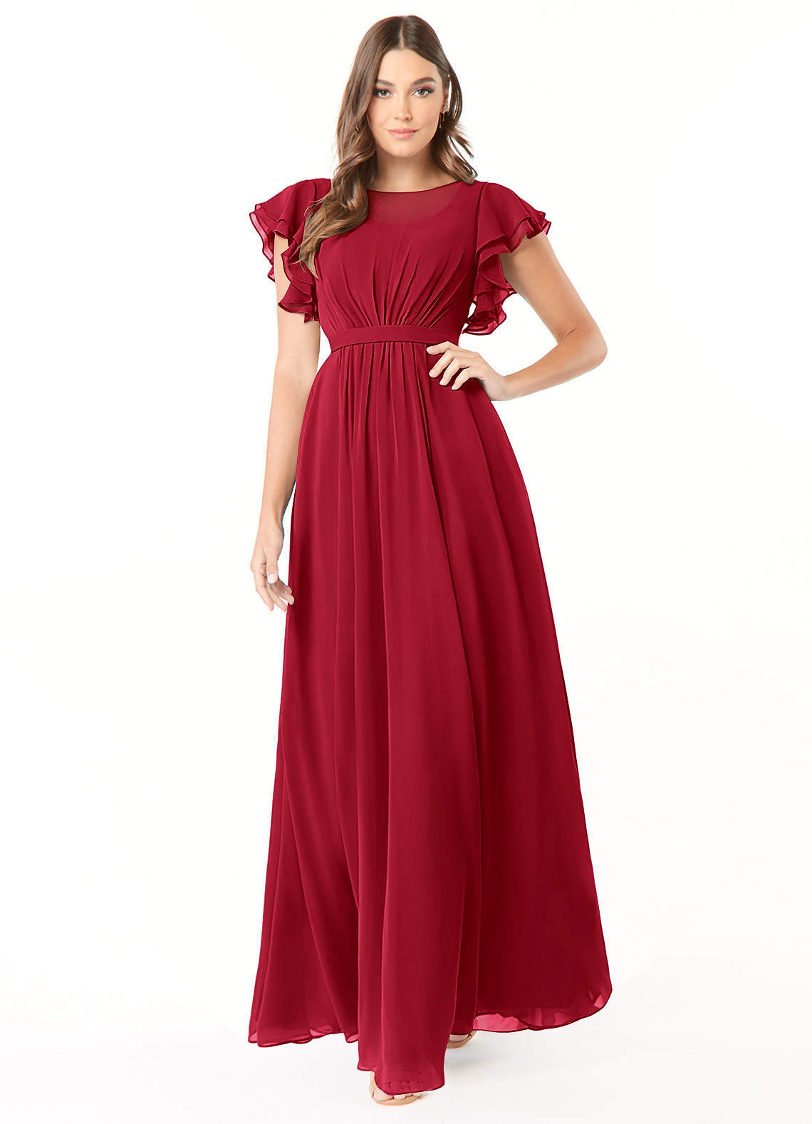 elyessen Daphne A-Line Ruffled Chiffon Floor-Length Dress Eucalyptus 6