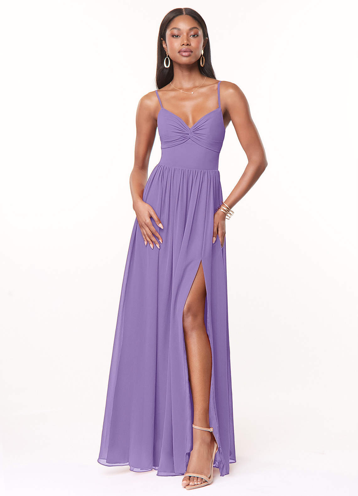 elyessen Zeya Dusty Blue A-Line V-Neck Pleated Chiffon Dress 5