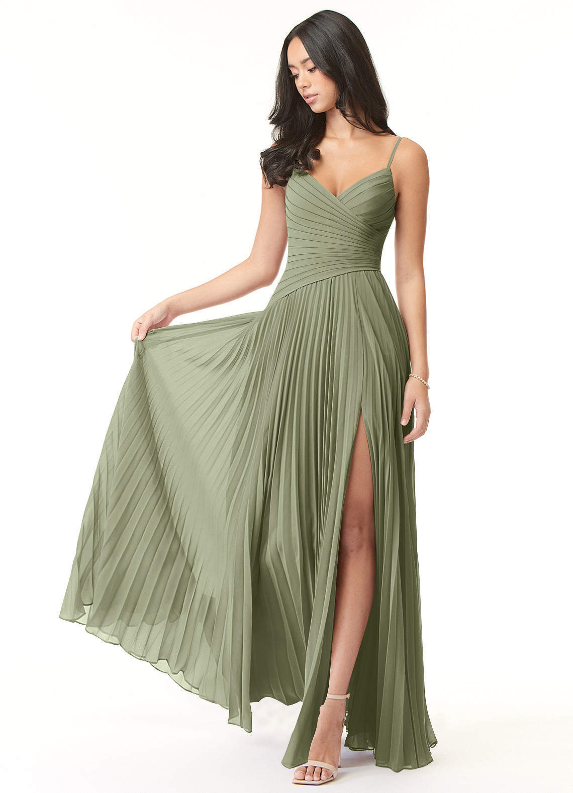 elyessen Vini Sky Blue A-Line V-Neck Pleated Chiffon Dress 1