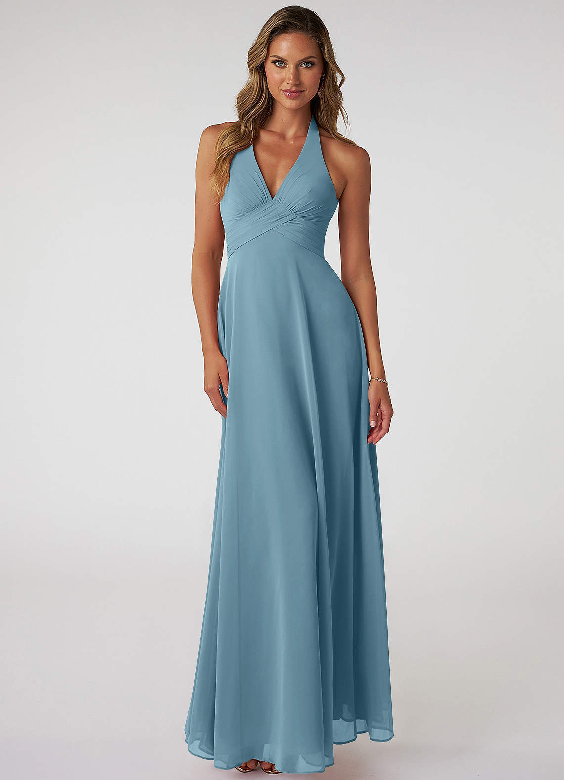 elyessen Tessie Sky Blue A-Line V-Neck Pleated Chiffon Dress 8