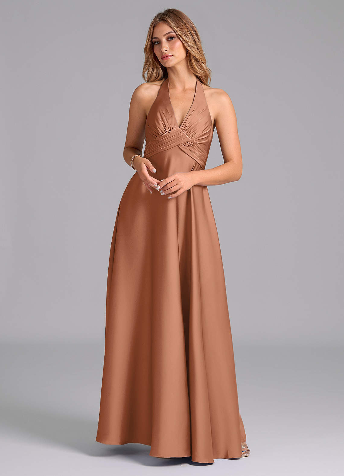 elyessen Tessie Terracotta A-Line Pleated Stretch Satin Dress 6